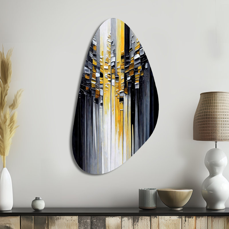 Abstract Geometric Black And Yellow III - Geometric Irregular Shape Metal Wall Decor, Black Asymmetrical Metal Art Print