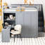 Lit mezzanine double gris avec bureau intégré et support de garde-robe élégant, trois tablettes pliables pour désencombrer la chambre à coucher, tablettes décoratives complémentaires à tout décor, espace de travail intégré pour la détente