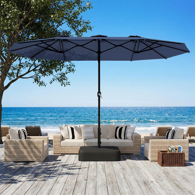 Parasol d'extérieur double face avec base incluse, Bleu très foncé