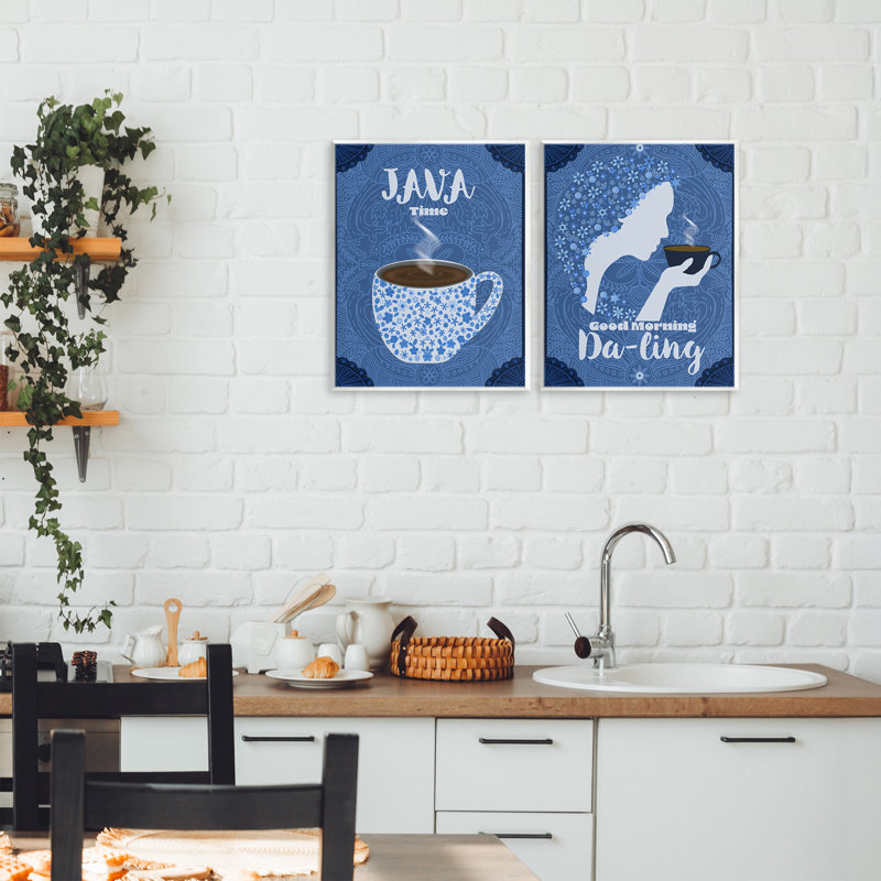 Ensemble de 2 plaques murales Java Time Good Morning Coffees, design par Lori Mosley