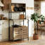 Étagère de cuisine avec prise électrique, armoire à café avec tablettes de rangement et support à micro-ondes, structure en acier robuste