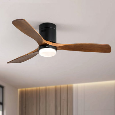 Ventilateur de plafond en bois de 52 pouces, avec 3 pales en bois massif à DEL de 18 W, moteur à courant continu réversible à télécommande avec ventilateur de plafond ETL pour la maison