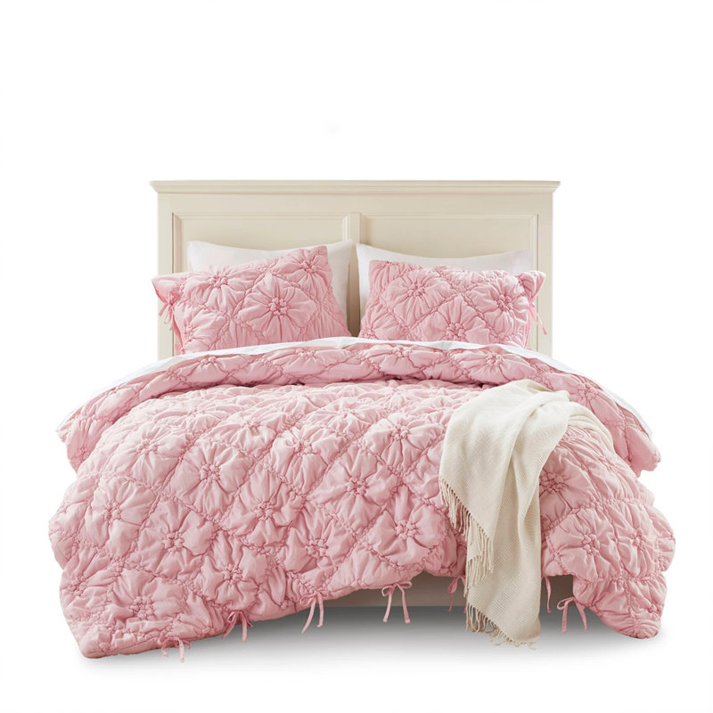 3PCS Full/Queen Comforter Set, Full/Queen Sheet Set + 2 Additional Pieces, Pink