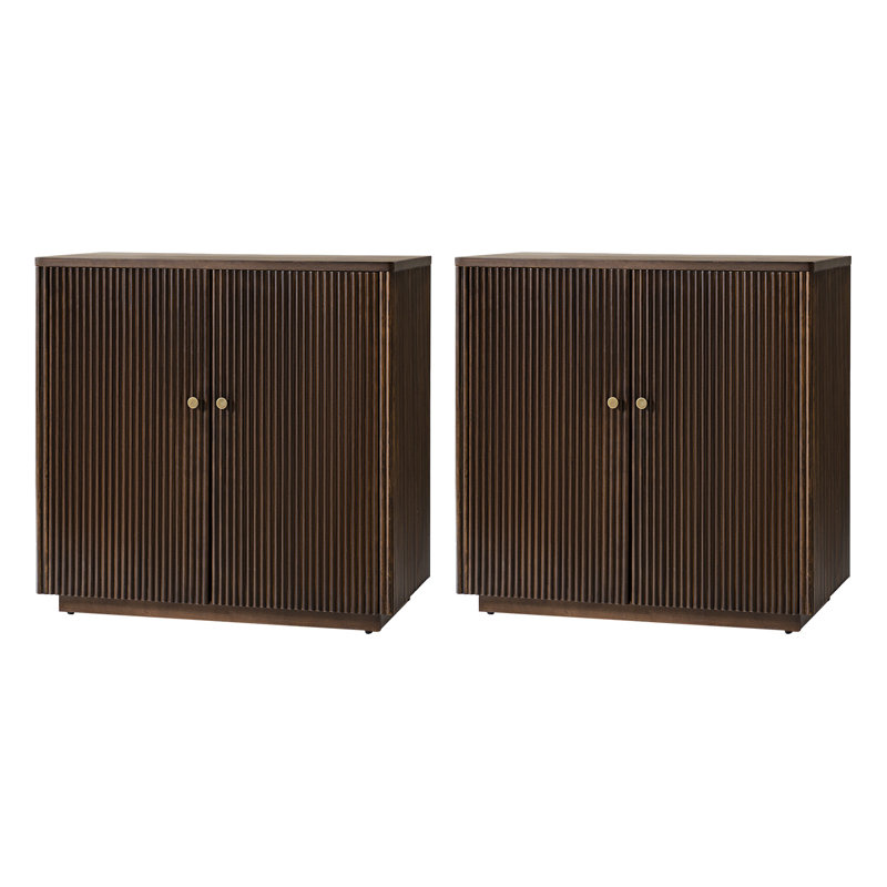 Buffet décoratif en bois massif à 2 portes Martha Modern, Noyer
