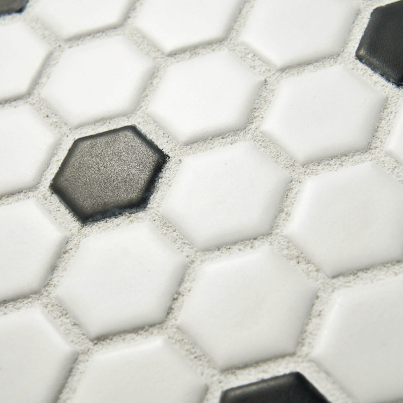 Metro 1" Hex Matte White with Black Dot 10-1/4" x 11-7/8" Porcelain Mosaic Tile