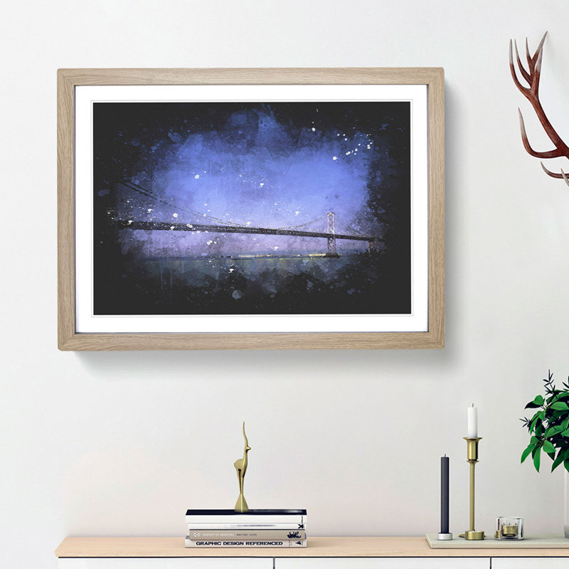 San Francisco Oakland Bay Bridge - Picture Frame Graphic Art, 33cm H x 45cm W x 2cm D, Oak Framed