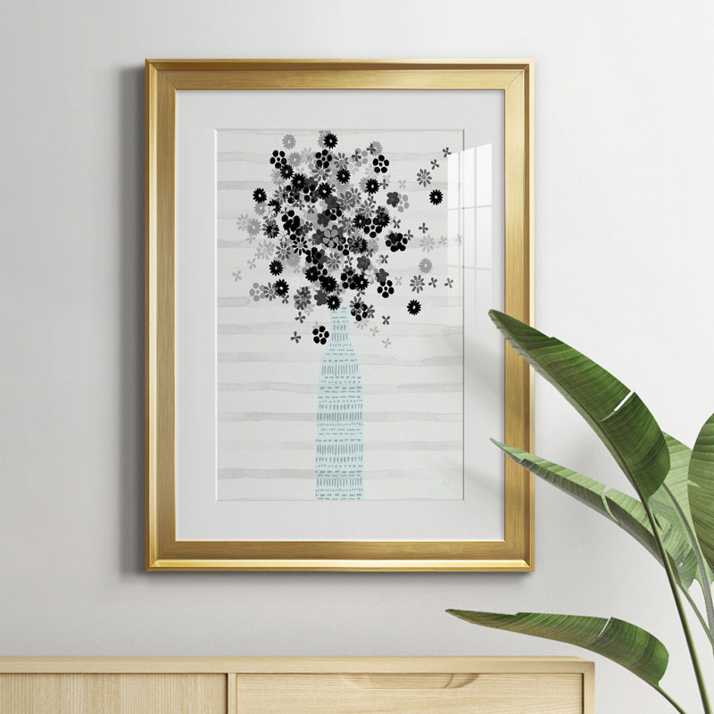 Bouquet de noir et blanc - Cadre photo, reproduction d'art sur papier, H 22,5 po x l 30,5 po x P 1,5 po, Or