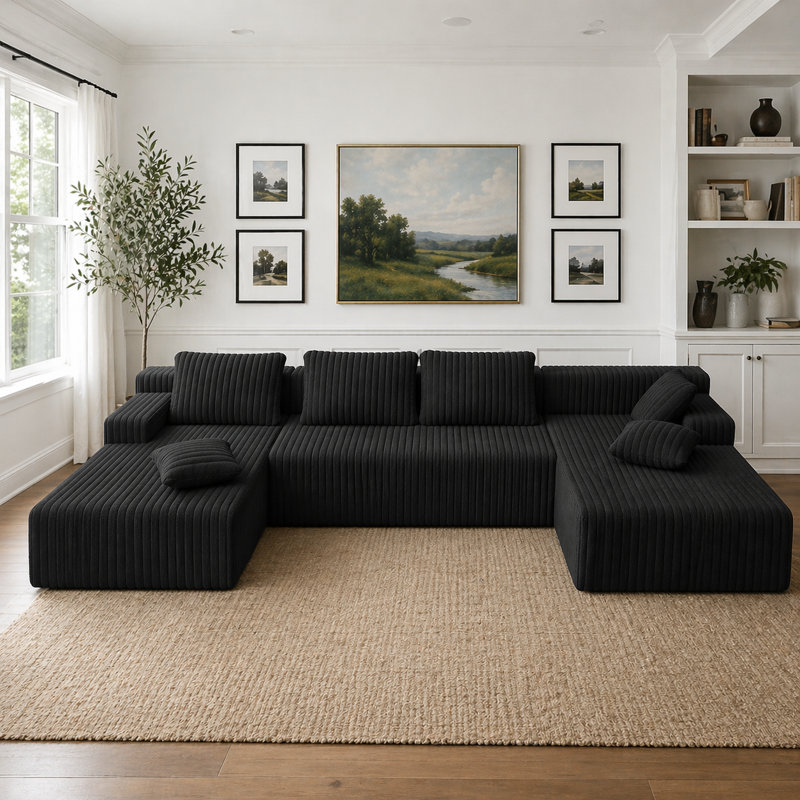 Canapé modulaire Boneless, Velours côtelé noir