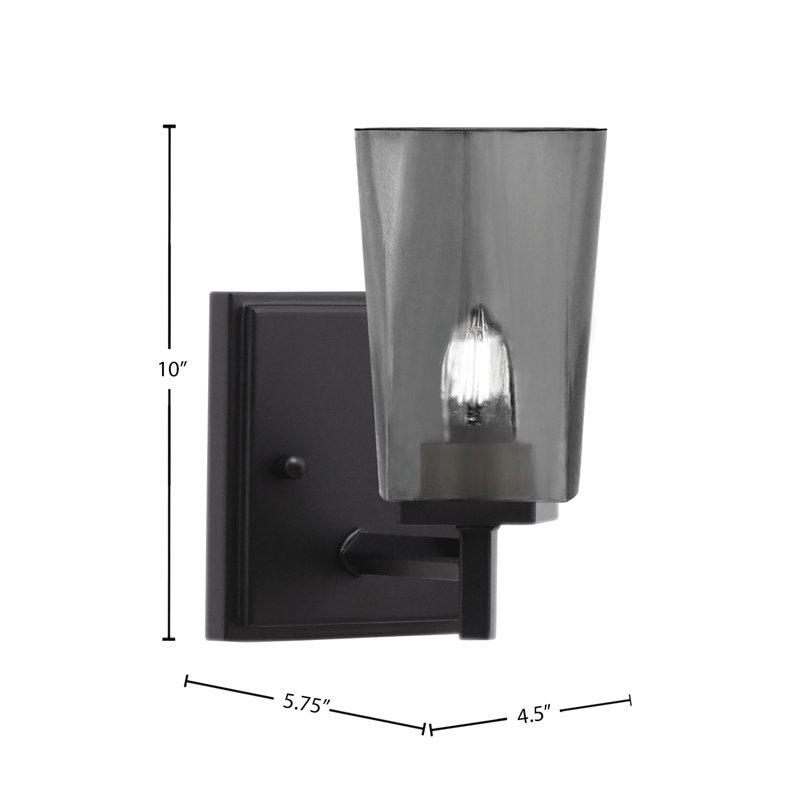 Applique murale Antonetta, fini noir mat, 11,4 cm (L) x 16,5 cm (H), verre fumé à bulles, 10" H x 4.5" W x 5.75" D