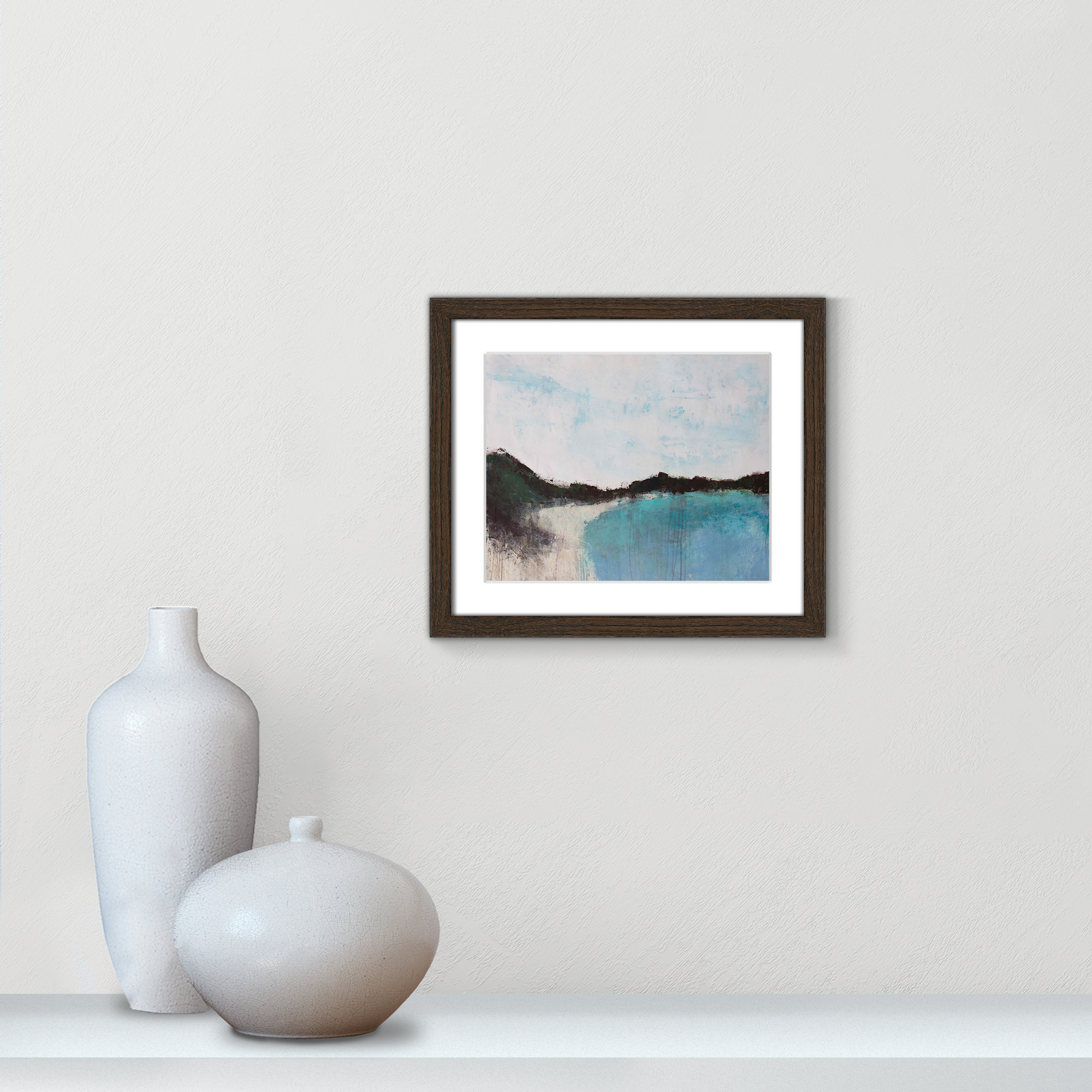 Mountainside Lakeview III by Filippo Ioco - Print, 13" H x 15" W x 0.75" D, Walnut Framed