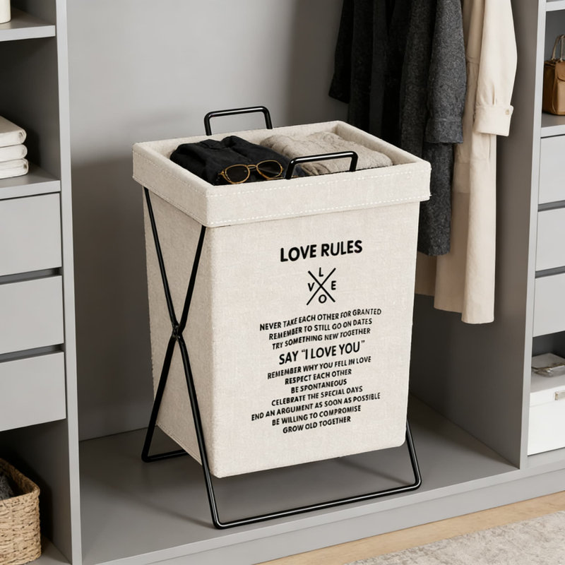Panier à linge pliable avec support pour salle de bain de dortoir, panier à linge pliable en tissu de lin, organisateur de rangement portable