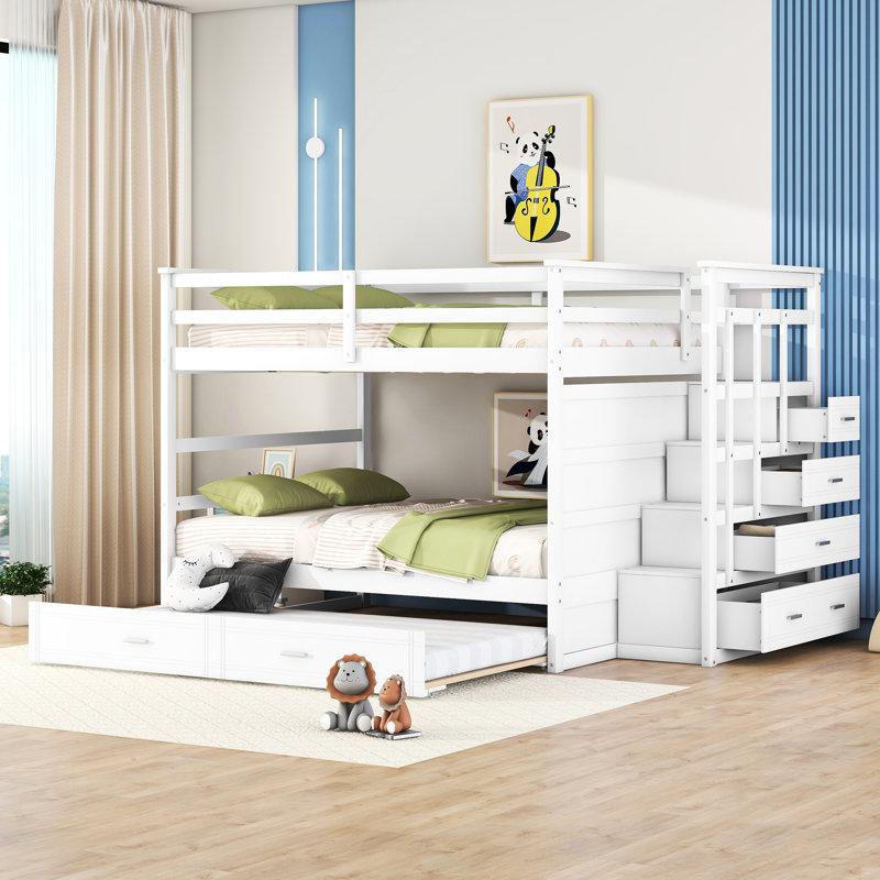Lit superposé blanc avec surmatelas et structure en bois massif pour une stabilité accrue, Blanc