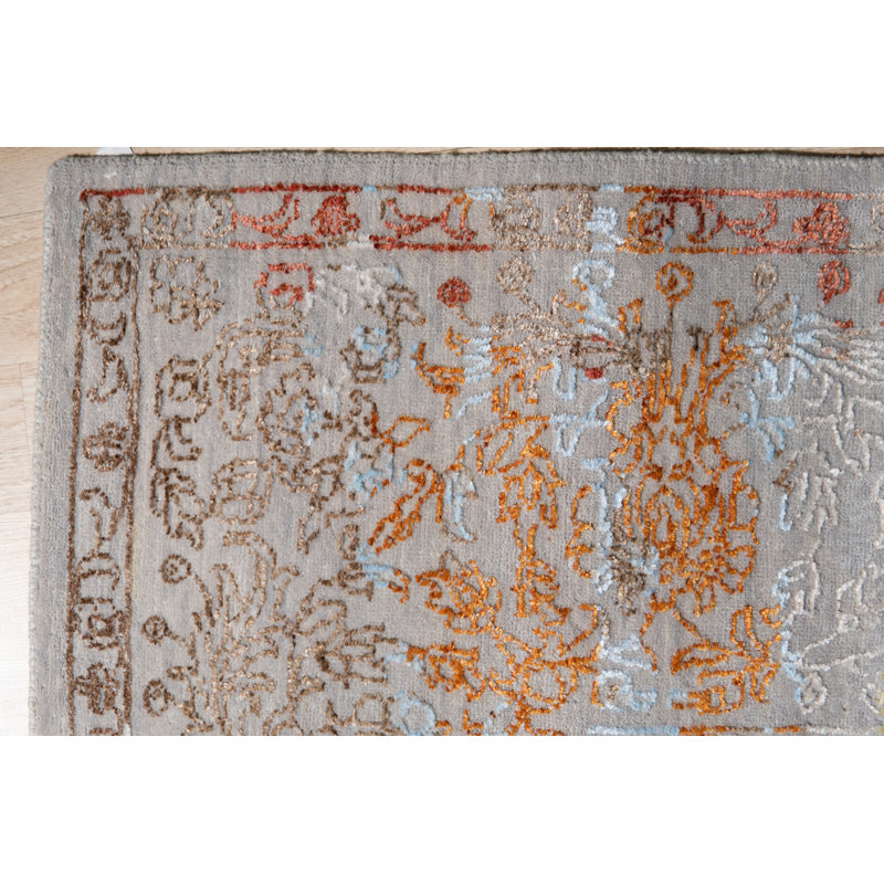 Handcrafted Silver Hand Knotted Wool Area Rug