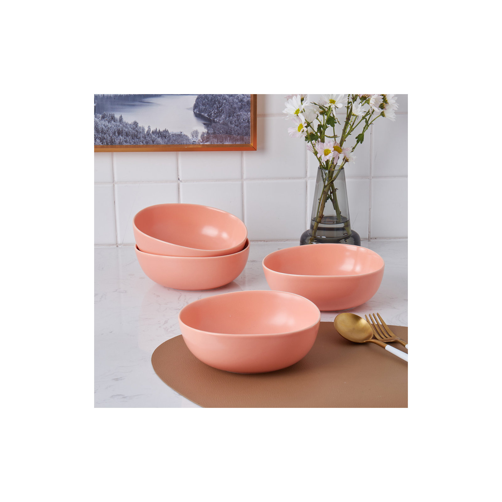 Stone Lain Delilah Bowl Set Porcelain, Peach