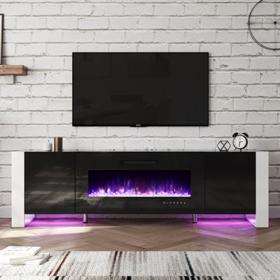 Bhhatu U-shaped Legs Mirrored Finish TV Stand with Electric Fireplace Included