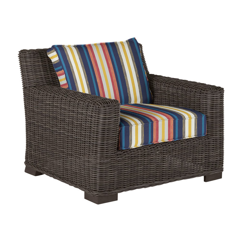 Rustic Woven Lounge Chair, Linen Forest, Welt, Black Walnut