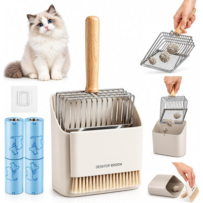 Ensemble de 4 bacs à litière en métal pour chat avec poignée en bois