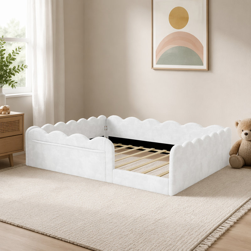 Lit double tapissier sur pied, White, Double