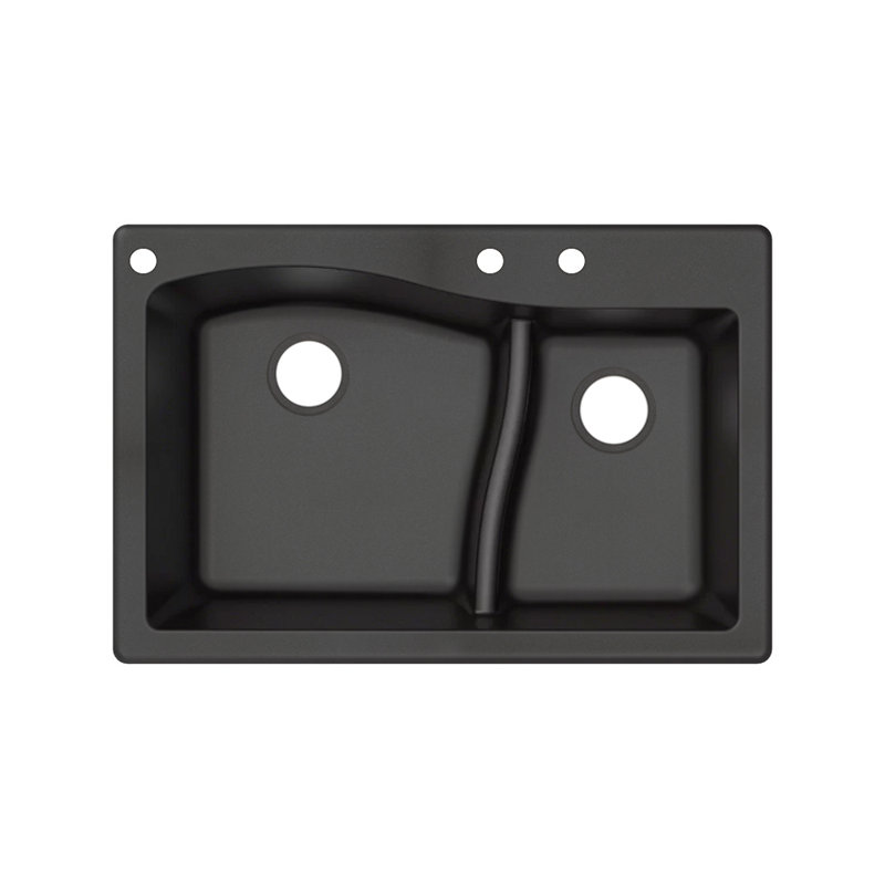 Aversa 33'' L Double Bowl Granite Kitchen Sink, Black, 3-BAC Hole