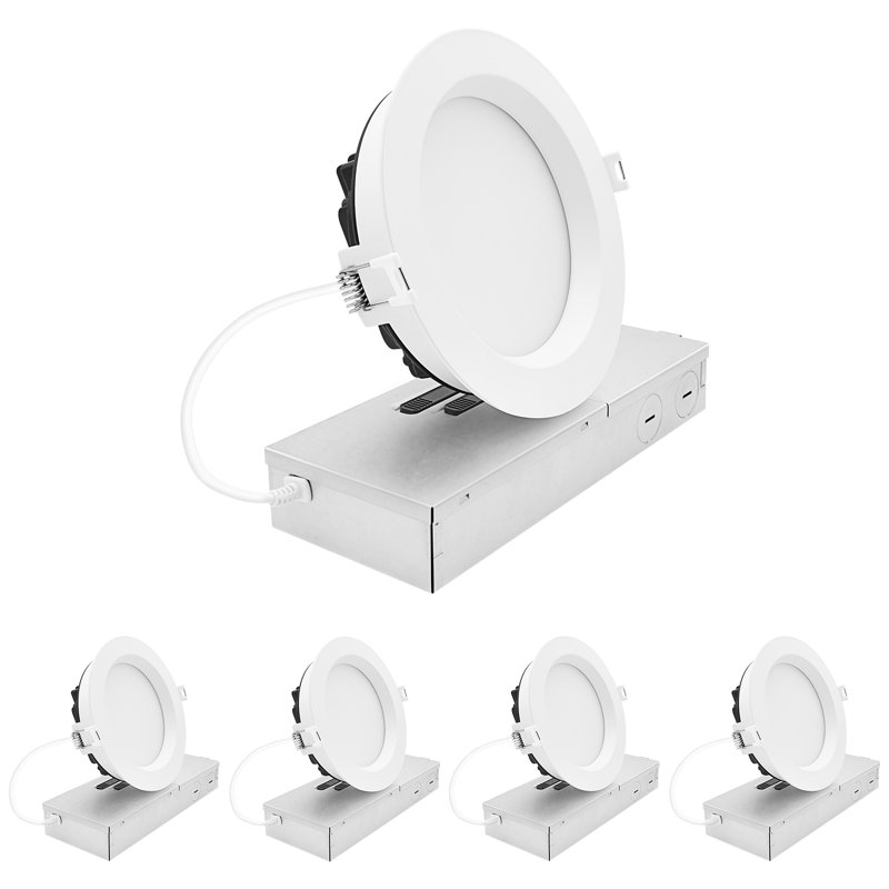 Luxrite 5 po Mini projecteur à DEL à DEL régressé, 5CCT, 16/21 / 26W, 1500/2000 / 2500LM, double intensité variable (triac et 0 à 10V), faisceau 100 °, calibré à l'humidité, lot de 4 ETL