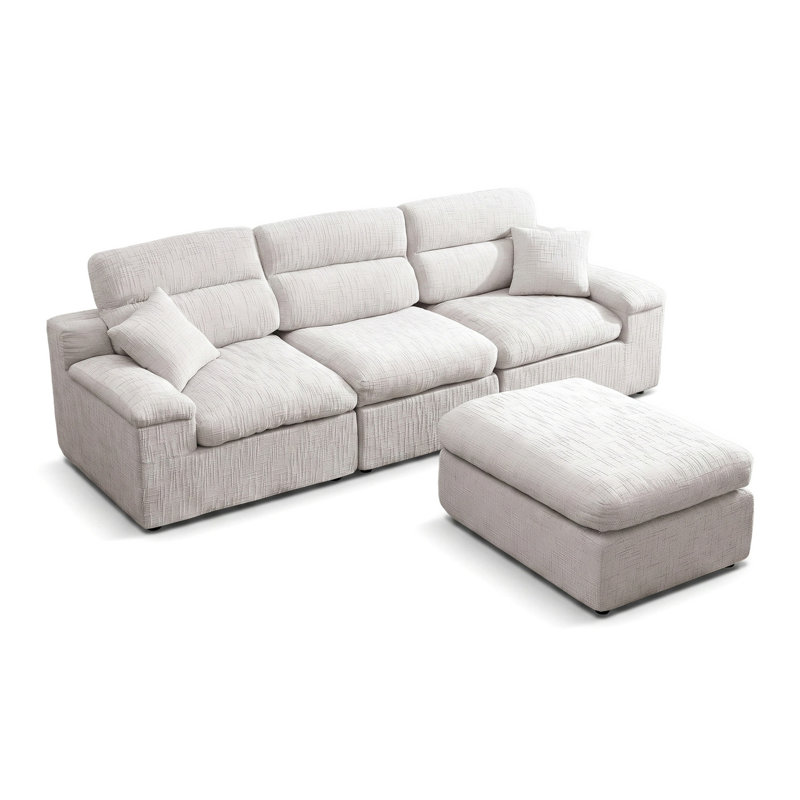 Canapé en chenille gris clair avec dossier haut, coussins en mousse haute densité, aucun assemblage requis, pour les appartements