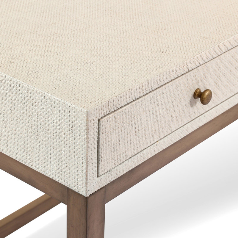 Fiona Solid Wood Writing Desk, Ivory Painted Raffia
