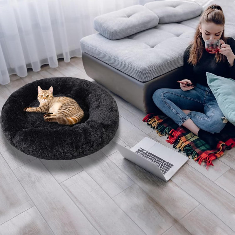 Dequarius Bolster Pet Bed, 15.7" W x 15.7" D x 6" H, Black