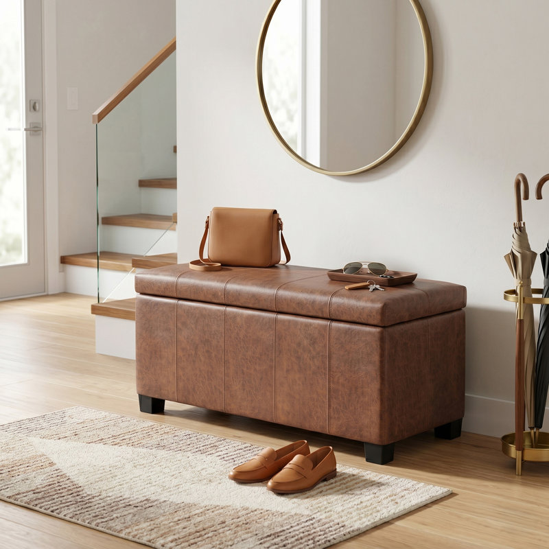 Repose-pieds rectangulaire avec rangement relevable Dover, Similicuir brun ombre