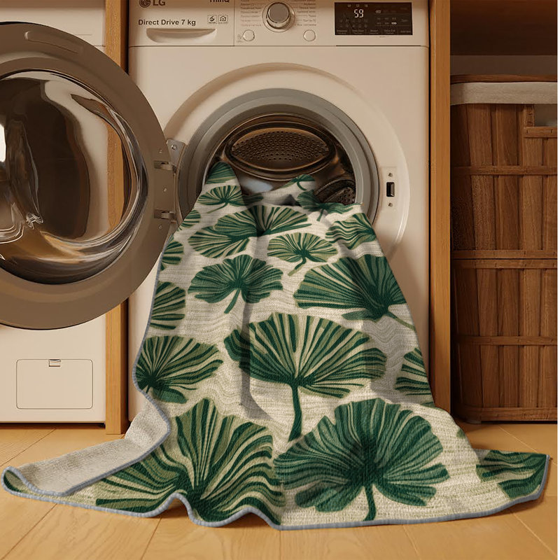 Machine Washable Botanical Gray Area Rug