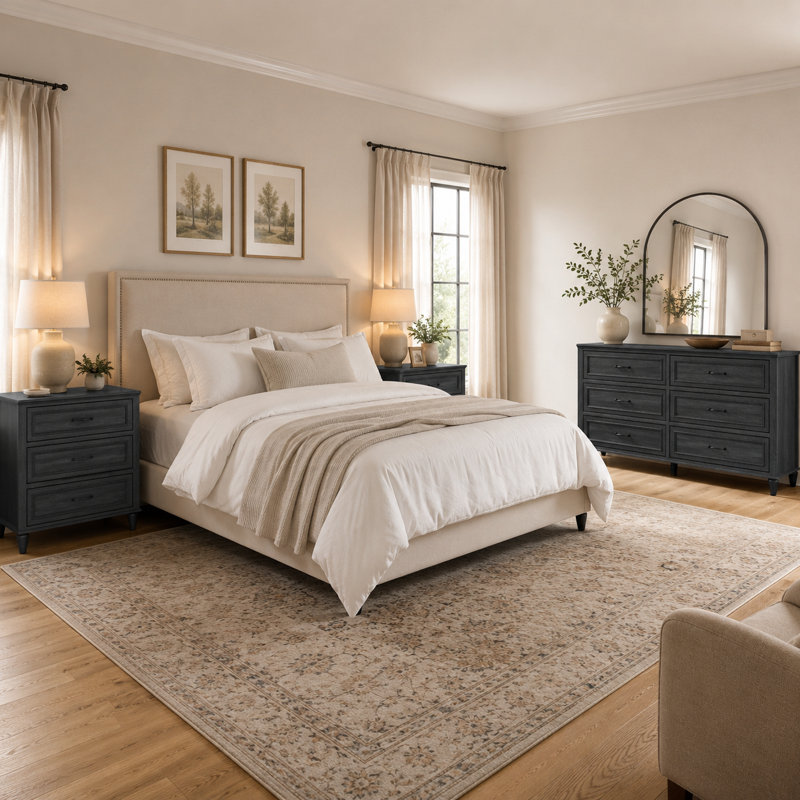 Cynthiana 3-Piece Bedroom  Set with 6-Drawer Double Dresser and Two 3-Drawer Chests, Charcoal