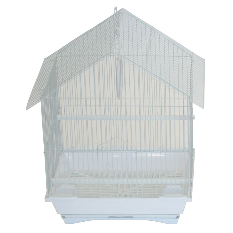 Petit cage à perruche de style maison avec portes d’accès pour aliments Jepsen, blanc