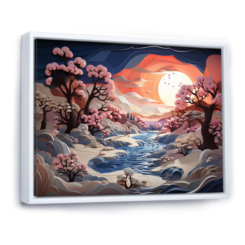 «Beautiful Country Charm in Winter II», reproduction sur toile, 34" H x 44" W, Cadre flottant blanc