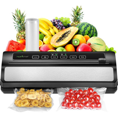 Nutrichef Vacuum Sealer For Food - Automatic Electric Air Sealing Preserver System With Gentle And Normal Modes, Roll Cutter, Reusable Bags, Meal Prep Storage, Suitable For Dry/Moist Foods