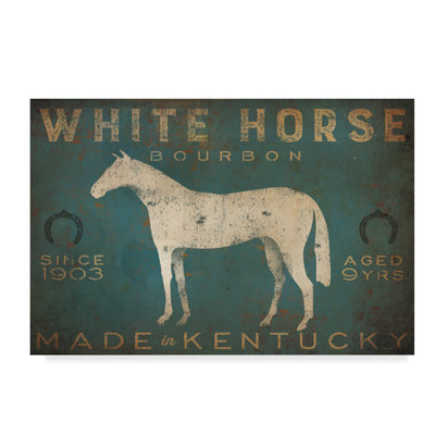 Art mural sur toile tendue - art mural «White Horse With Words Blue» par Ryan Fowler pour le salon, la chambre à coucher ou le bureau - 16 x 24