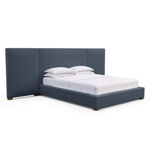 Upholstered Bed, Box Weave Linen Black Jack, Weathered, Twin
