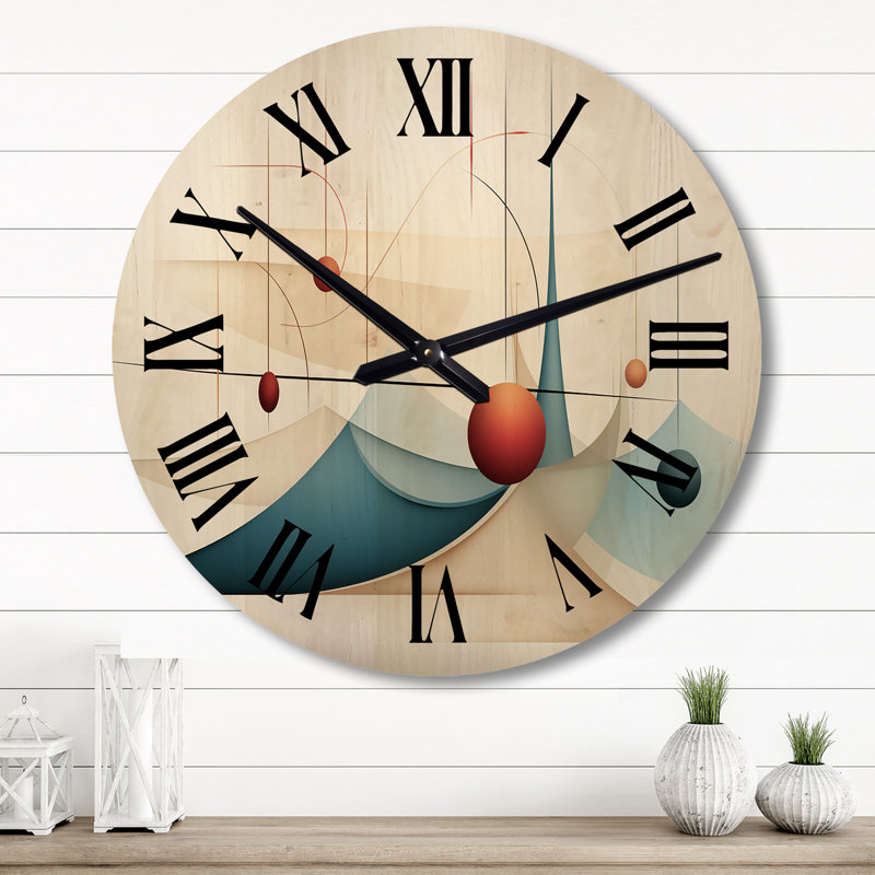 Horloge murale surdimensionnée en bois rouge sur fond céleste rétro Red Moon, Grand