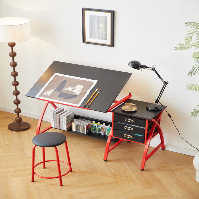 drafting table with stool, Red