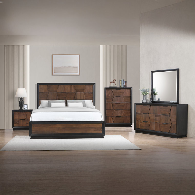 Collection de chambre à coucher 5 pièces Aurelio, Grand, Cinq pièces : Lit, table de chevet, 2 commodes, m