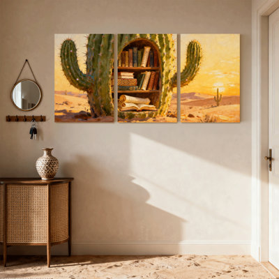 Cactus, cactus, bibliothèque, paysage désertique, coucher de soleil, reproduction d'art, ensemble de 3 impressions sur toile