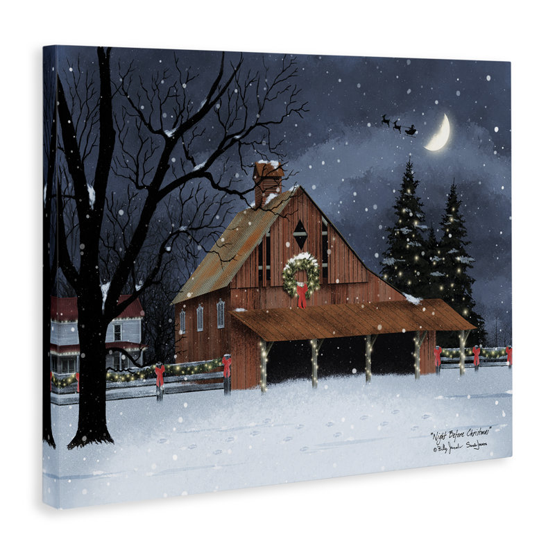  «Night Before Christmas Barn», art mural sur toile par Billy Jacobs, H 36 po x l 48 po