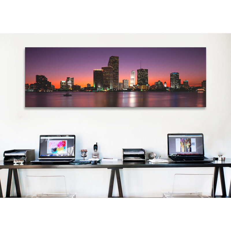 « evening biscayne bay miami, floride », reproduction de photo sur toile, H 12 po x l 36 po x P 0,75 po x P 1,5 po