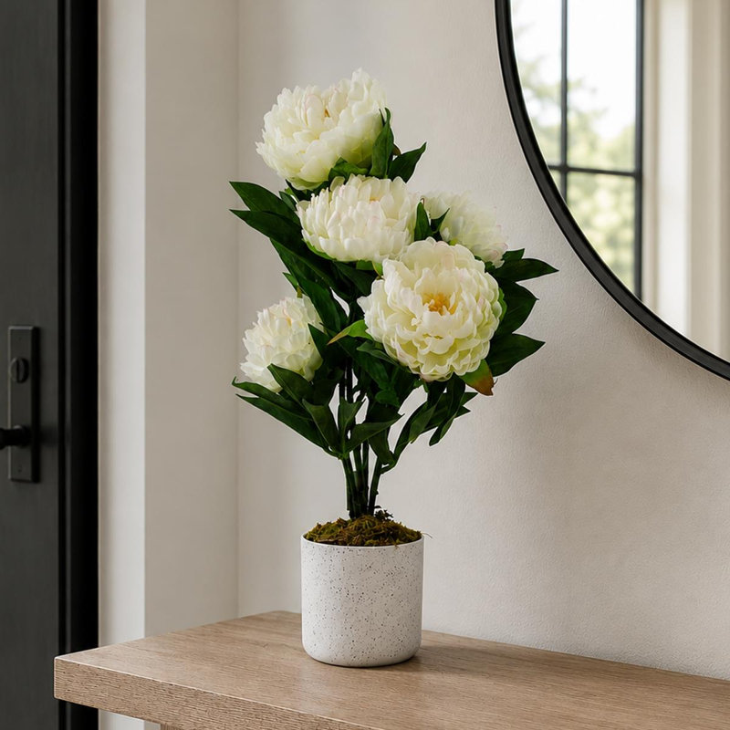 Plastic, Silk Peony Arrangement in Pot