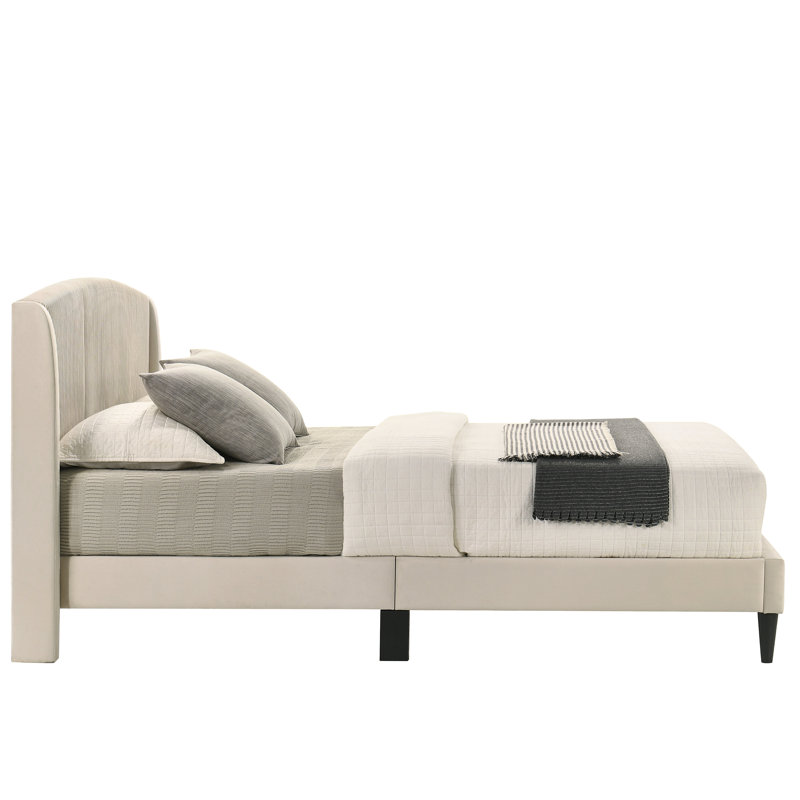 Jolande Contemporary Queen Upholstered Bed with Curved Headboard, Queen, Beige