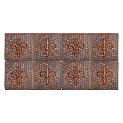 Carreau fleur de lis en cuivre martelé 4 po x 4 po - quantité 8