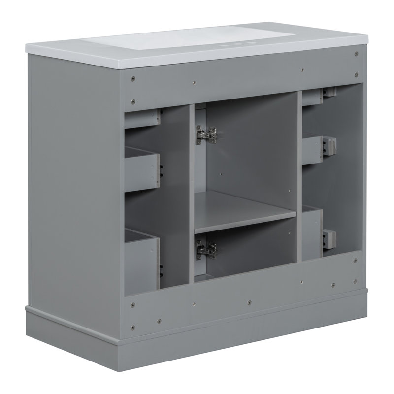 Ensemble de meuble-lavabo de salle de bain avec lavabo / une armoire et six tiroirs / meuble-lavabo, Gris