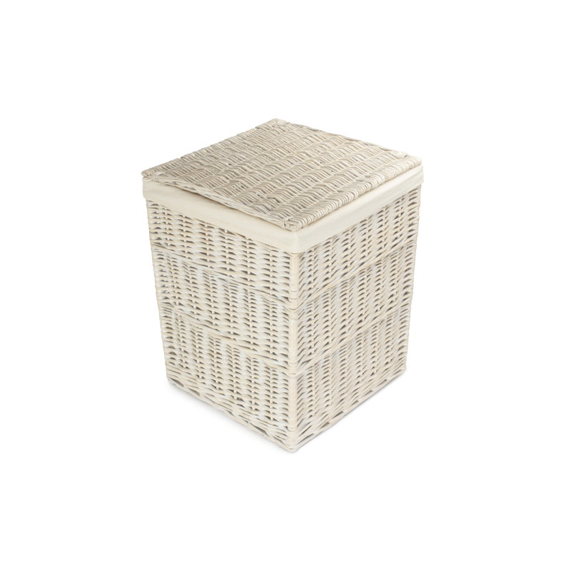 Wicker Laundry Bin Basket with Lining, White Wash/White, 61" H x 46" W x 46" D