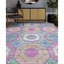 Tapis rose, vert et bleu noué à la main de haute qualité