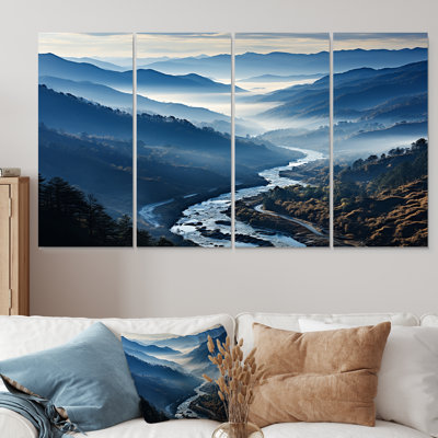 «Blue and White Mountain Majesty Panorama I - Mountains», art mural 4 pièces