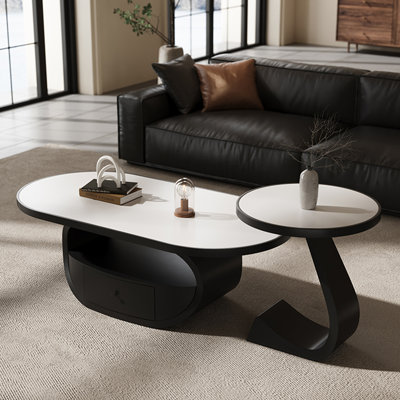 Table basse ovale en pierre frittée de style luxueux