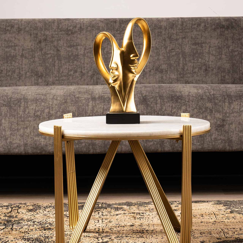 Figurine Human 2 Face Statues Sculpture for Living Room, Modern Accents Home Tabletop Decor, Gold
